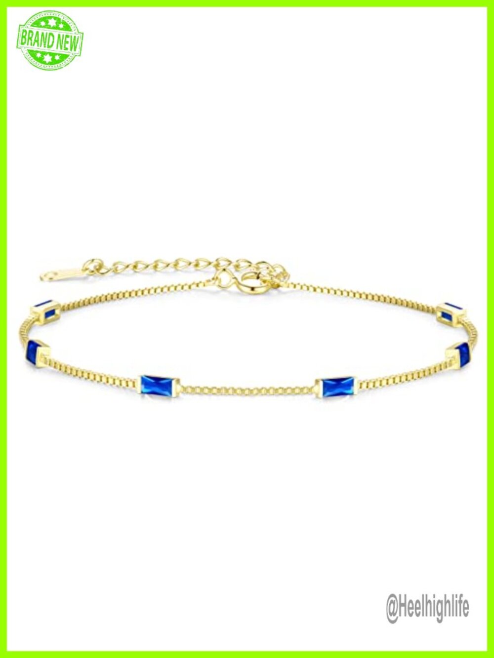 925 Sterling Silver Gold Plated Birthstone Charm Link Bracelet for Women